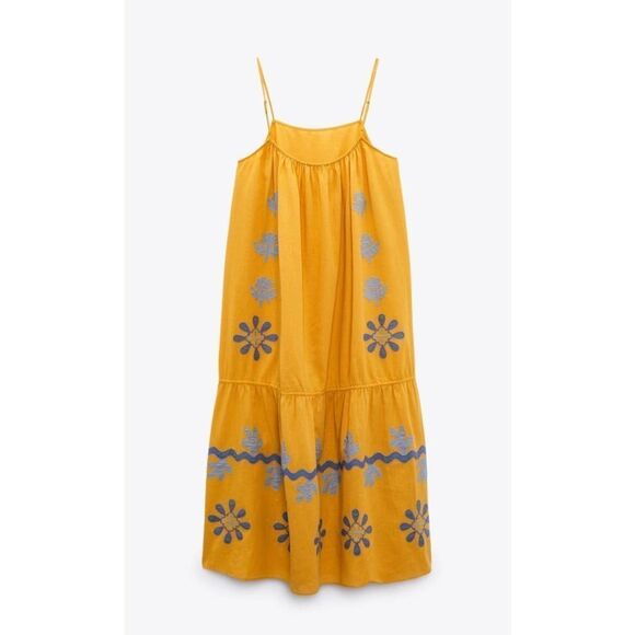 Zara Limited Edition Embroidered Dress Linen Blend New - Picture 7 of 7